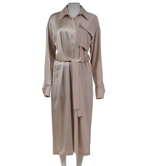 CO Essentials Collection Belted Pocket Shirt Dress Large Champagne Beige - Picture 1 of 16